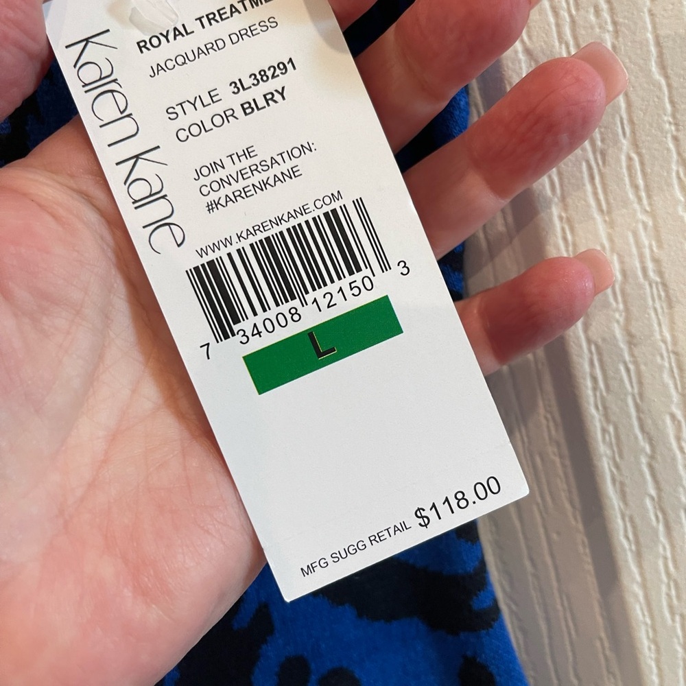 Karen Kane Blue and Black Patterned Midi Dress - Picture 2 of 4